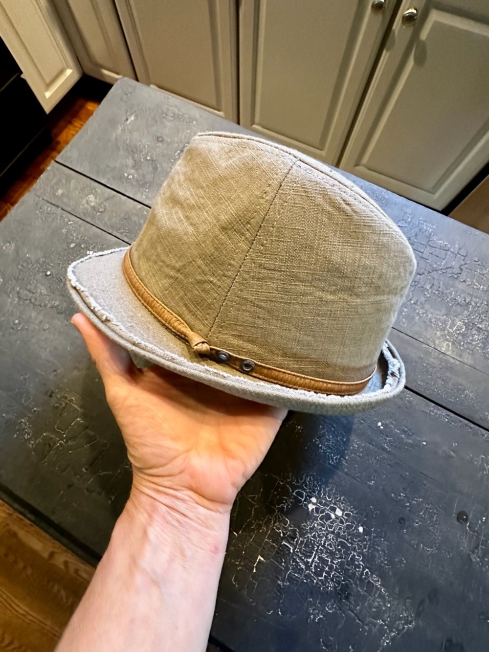 Converse Distressed Canvas Trilby Fedora Hat - Tan/Grey - one Size Fits Most
